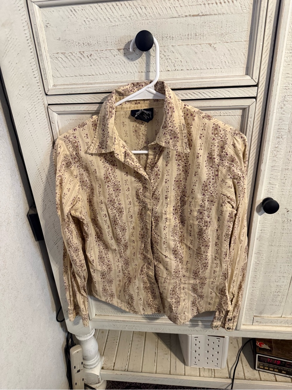 Angie Cream Button-Down Shirt with Brown Floral Stripe